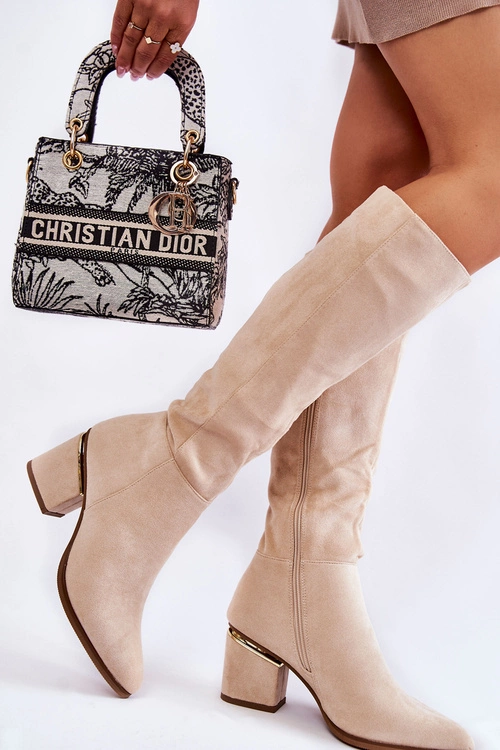 Zamszowe Klasyczne Kozaki Na Suwak Jasnobeżowe Leyette