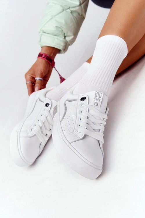 Damskie Skórzane Tenisówki BIG STAR HH274075 Biało-Srebrne