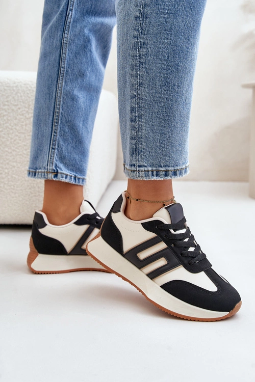 Sneakersy Buty Sportowe Na Platformie Damskie Czarne Thari