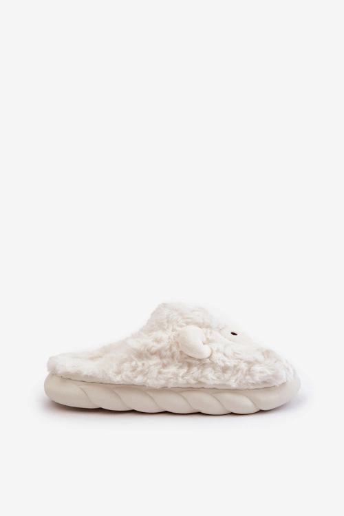 Futrzane Kapcie Damskie Z Motywem Owcy Białe Phaeia