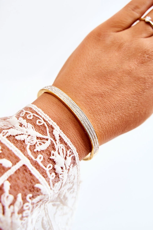 Damska Bransoletka Stalowa Z Ozdobnymi Cyrkoniami Złota