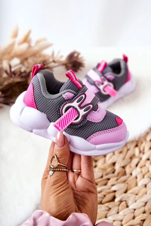 Dziecięce Sportowe Buty Na Rzep Befado 516P091 Szaro-Różowe