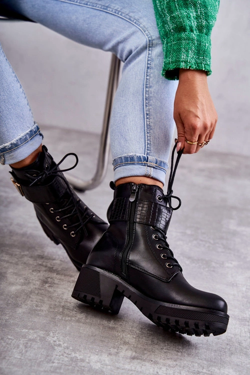 Skórzane Botki Na Suwak Z Ociepleniem Czarne Ramsey