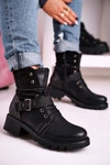 Damskie Ocieplane Botki Workery Czarne Strong