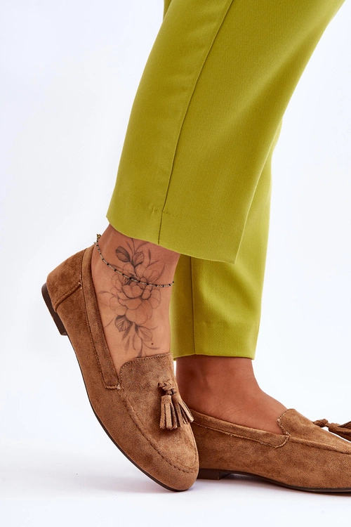 Zamszowe Klasyczne Mokasyny Z Frędzlami Brązowe Averil