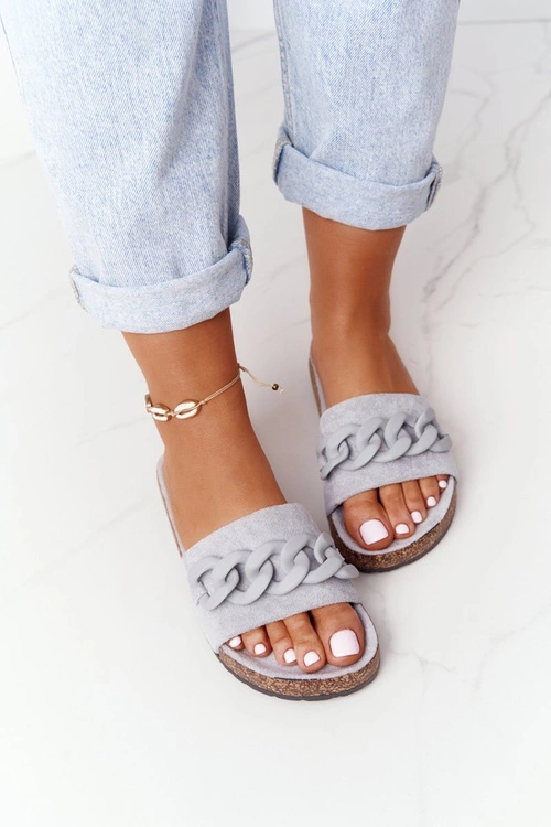 Zamszowe Klapki Na Korkowej Podeszwie Szare Makayla