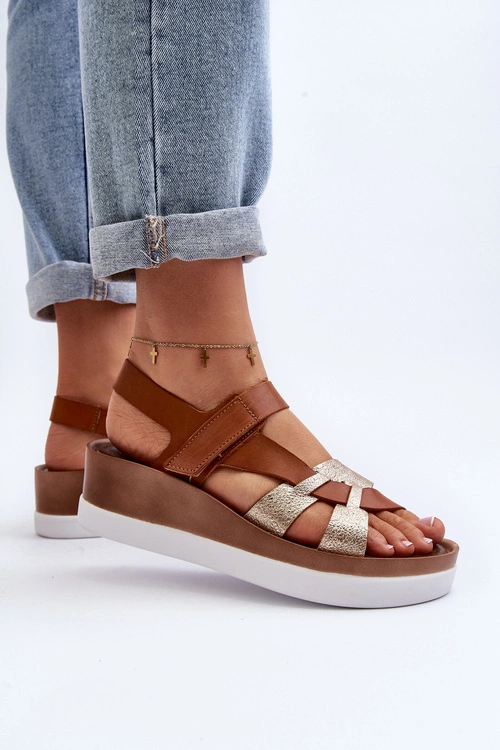 Zazoo 40397 Damskie Skórzane Sandały Na Platformie Brązowe