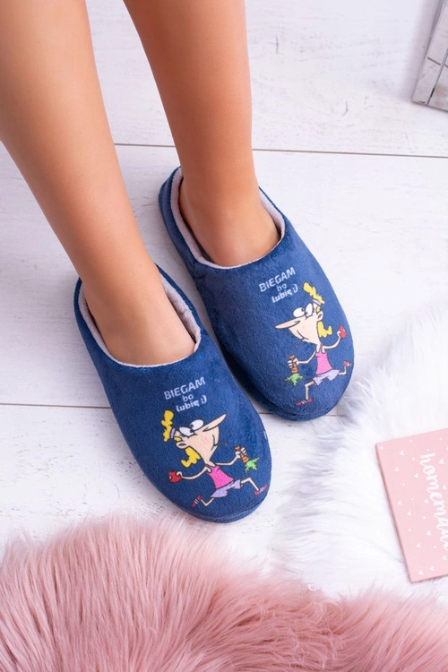 Dreex Pluszowe Damskie Granatowe Papcie Biegam Bo Lubię