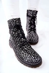 Damskie Botki Glany Workery Maciejka Czarno-Białe 01609-48