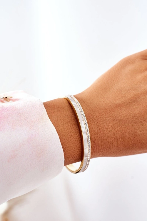 Bransoletka Stalowa Z Cyrkoniami I Perłą Złota