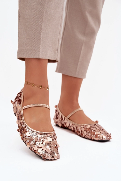 Baleriny Ozdobione Cekinami Różowe Szampańskie Terlina