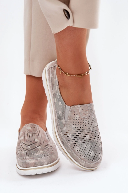 Zamszowe Półbuty Wsuwane Beżowo-Złote Inez