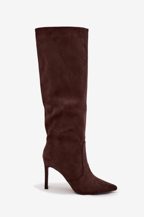 Ocieplane Kozaki Damskie Na Szpilce Z Eko Zamszu Czekoladowe Rosavine