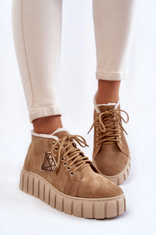 Zamszowe Buty Sportowe Wiązane Lewski Shoes 3252/N Beżowe