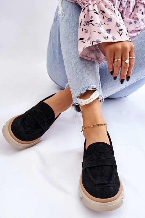 Damskie Półbuty Mokasyny Na Płaskim Obcasie Czarne Fletcher