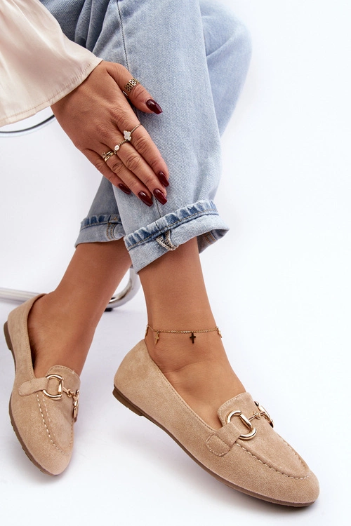 Damskie Mokasyny Z Ozdobą Ekozamsz Beżowe Winalita