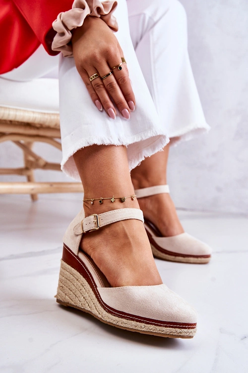 Damskie Espadryle Na Koturnie Beżowe Tamarill