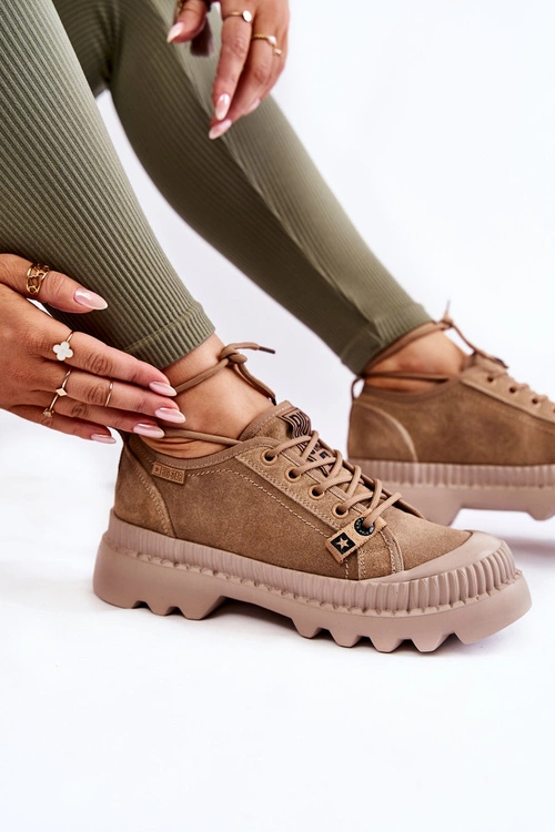 Zamszowe Buty Sportowe Big Star KK274511 Beżowe