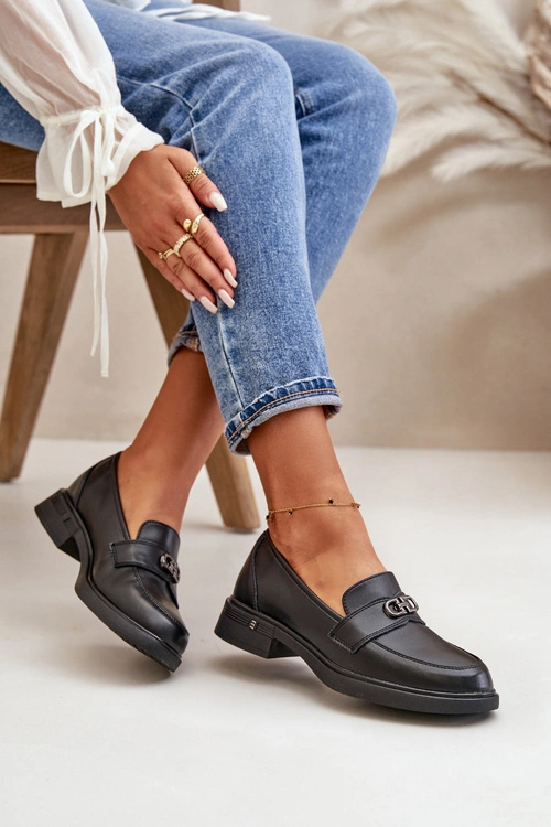 Mokasyny Damskie Ze Skóry Naturalnej Czarne Vinceza 58409