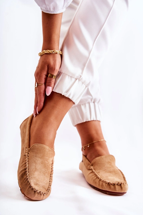 Zamszowe Mokasyny Damskie Ciemnobeżowe Millare