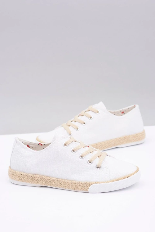 Białe Lniane Damskie Materiałowe Espadryle Peppi