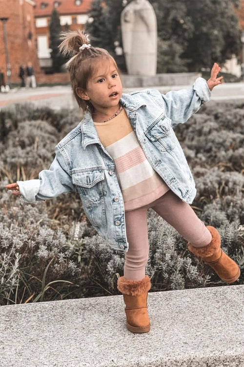 Dziecięce Ocieplane Botki Z Kokardkami Śniegowce D.Khaki Funky