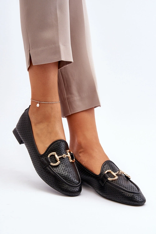 Mokasyny Damskie Na Płaskim Obcasie Z Ozdobą Czarne Iluvana