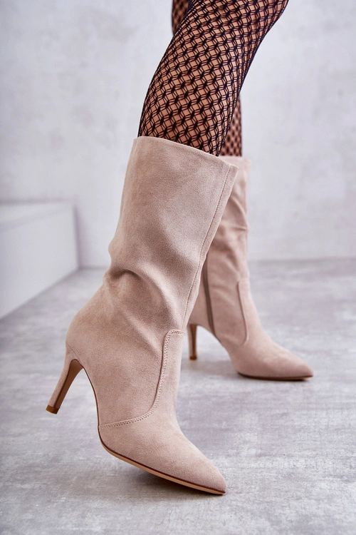 Zamszowe Kozaki Na Szpilce Beżowe Arison