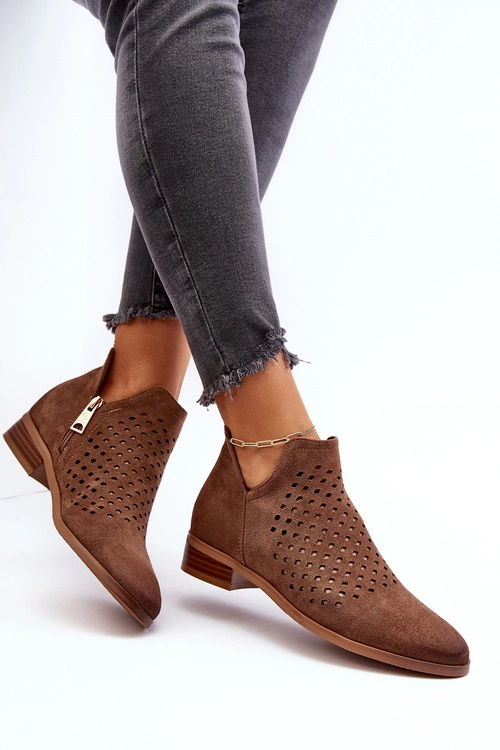 Niskie Botki Damskie Na Płaskim Obcasie Brązowe Janetris