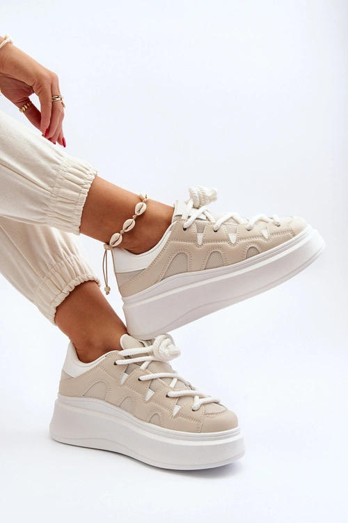 Damskie Sneakersy Z Grubym Sznurowaniem Beżowe Vinali