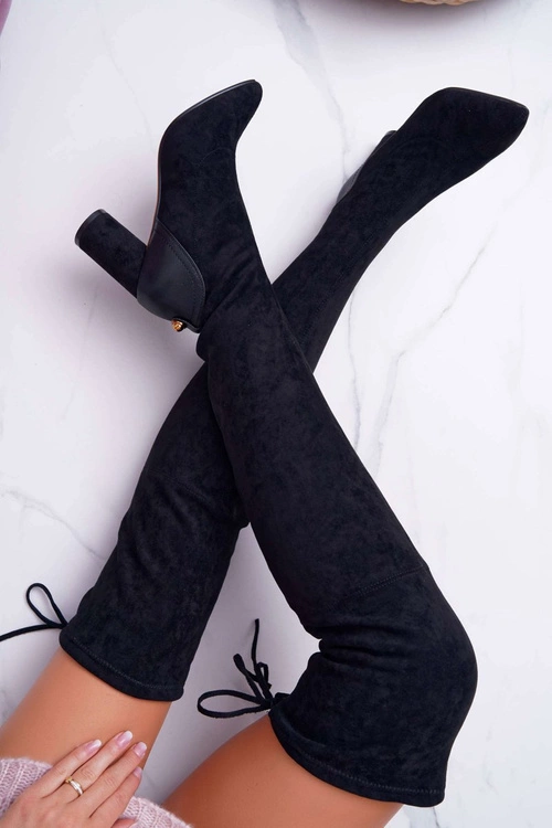 Kozaki Damskie Na Słupku Zamszowe Czarne Selfie