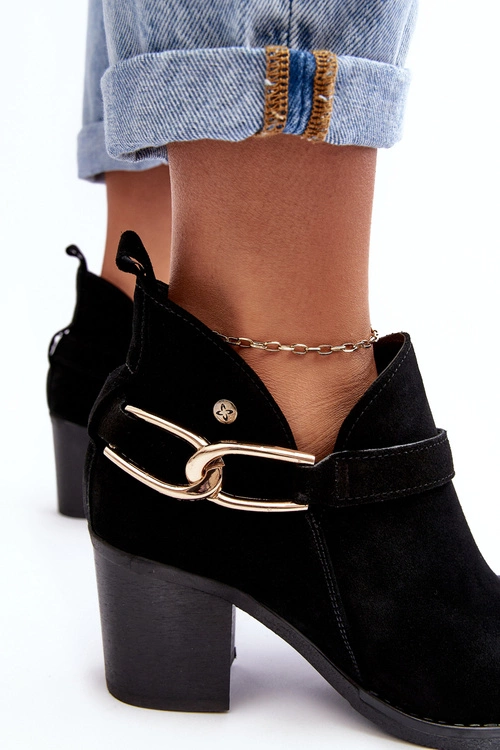 Damskie Zamszowe Botki Na Obcasie Maciejka 06247-01 Czarne