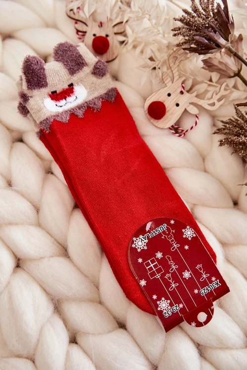 Młodzieżowe Skarpety Gładkie Z Reniferem Czerwone