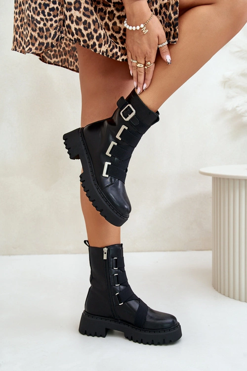 Skórzane Botki Damskie Ocieplane Big Star OO274A256 Czarne