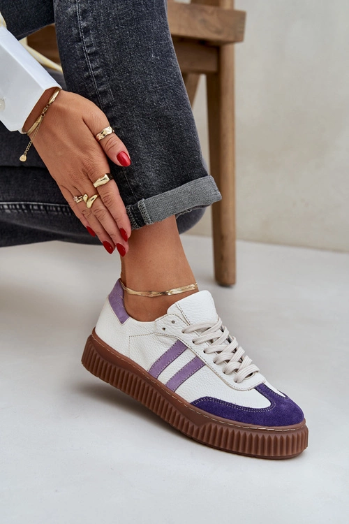 Zazoo N1068S6 Skórzane Niskie Sneakersy Damskie Na Platformie Białe