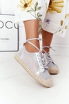 Sznurowane Ażurowe Espadryle S.Barski L17704 Srebrne