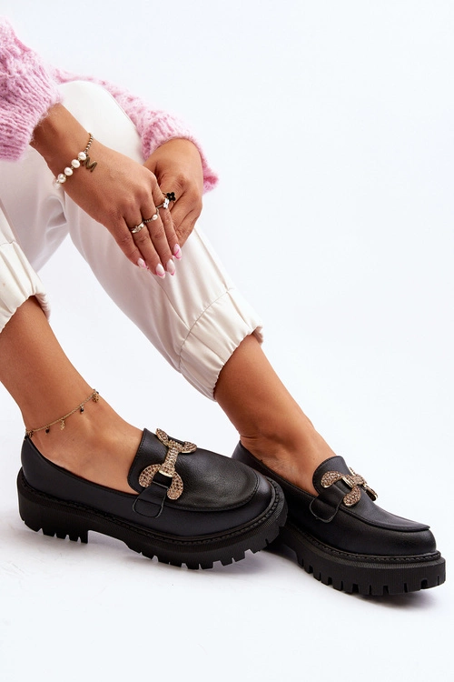 Mokasyny Damskie Z Ozdobą Czarne Gargi