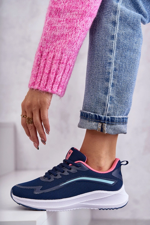 Damskie Modne Buty Sportowe Sneakersy Granatowe Ida