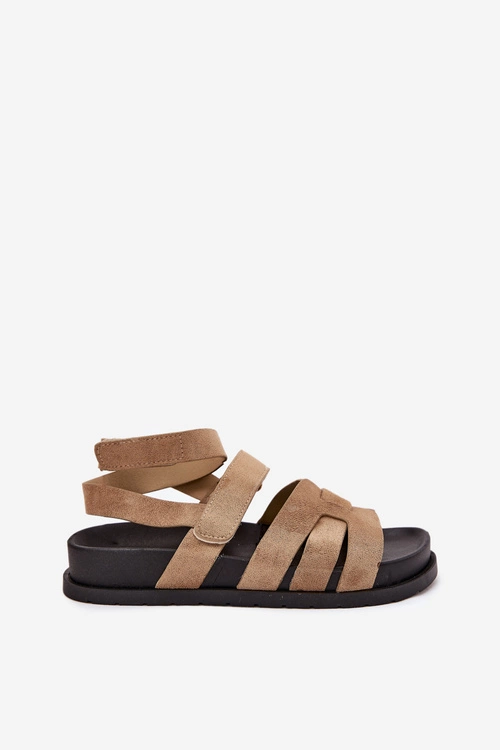 Eko Zamszowe Sandały Damskie Z Rzepami Ciemnobeżowe Valpera