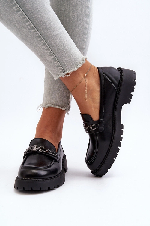 Mokasyny Damskie Na Płaskim Obcasie Czarne Ezoma