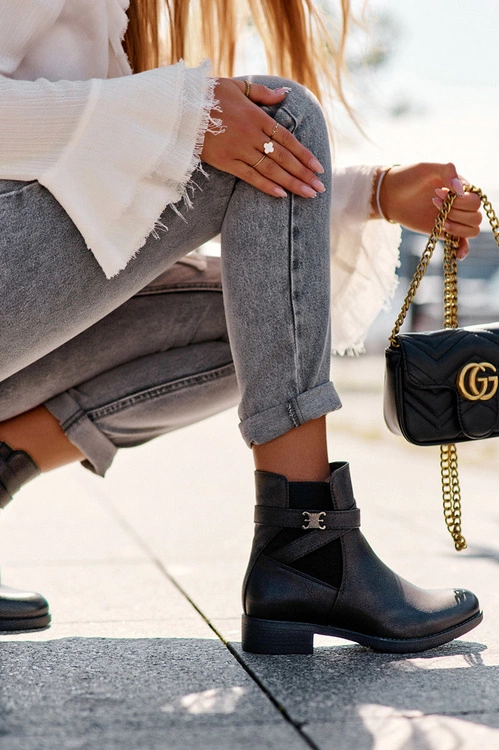 Botki Damskie Na Płaskim Obcasie Czarne Noria