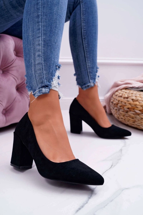 Czółenka Damskie Na Słupku Zamszowe Czarne Femmini