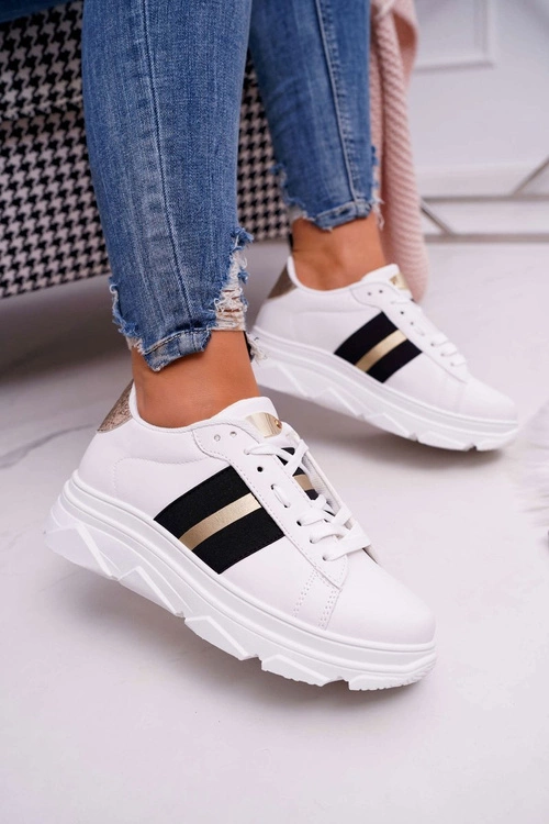 Sportowe Damskie Buty Gruba Podeszwa Białe Marche