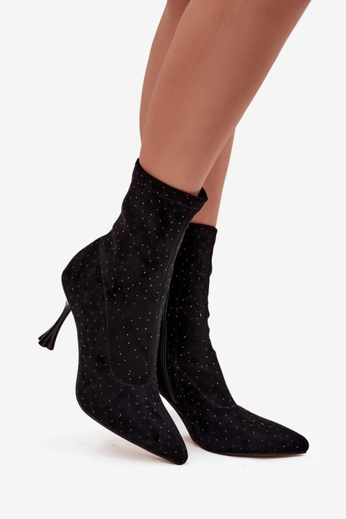 Zdobione Botki Damskie Na Szpilce D&A JC52-882 Czarne