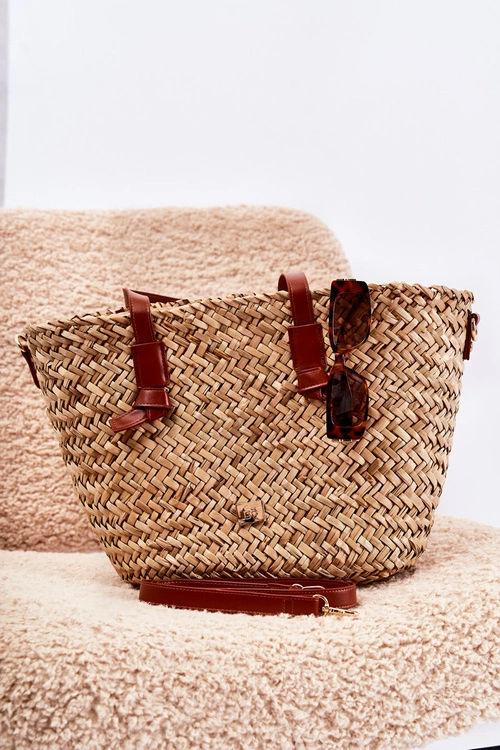 Torebka Pleciona Na Plażę NOBO XM0020-CM17 Beżowo-Brązowa