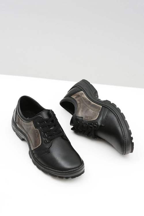 Męskie Skórzane Klasyczne Czarne Półbuty Favello