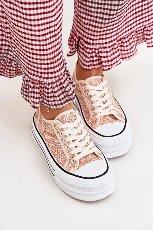 Niskie Trampki Damskie Na Platformie Różowe Melina