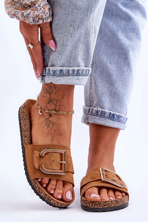 Damskie Klapki Zamszowe Na Platformie Camel Festil