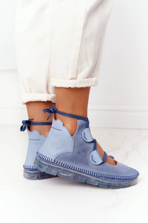 Damskie Skórzane Trzewiki Maciejka Niebieskie 04457-06