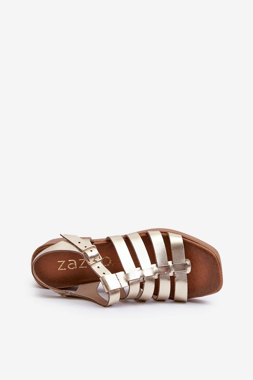 Zazoo 40410 Skórzane Sandały Damskie Złote